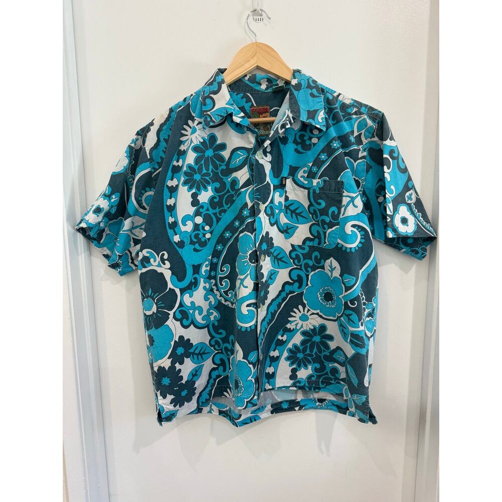 Vintage Pineapple Connection 100% Cotton Tropical Floral Button Up Shirt Size